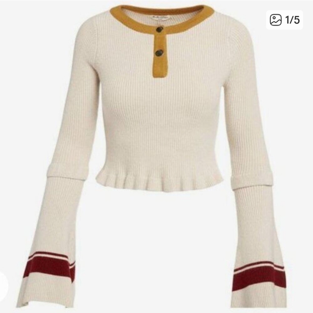 For Love And Lemons Knitz Ivy League Bell Sleeves Cream And Yellow Sweater Small